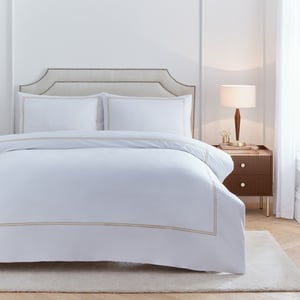 Paoletti Elara Embroidered 100% Cotton Duvet Cover Set, Champagne