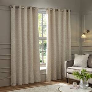 Paoletti Galaxy Fully Lined Chenille Eyelet Curtain Pair, Ivory