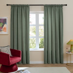 Furn Soft Chenille Blackout Pencil Pleat Curtain Pair, Green