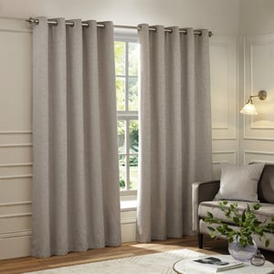 Paoletti Galaxy Fully Lined Chenille Eyelet Curtain Pair, Silver