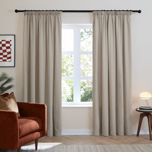 Furn Soft Chenille Blackout Pencil Pleat Curtain Pair, Natural