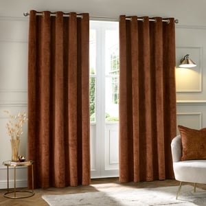 Paoletti Neptune Fully Lined Velvet Eyelet Curtain Pair, Copper