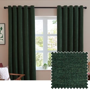 Furn Soft Chenille Blackout Eyelet Curtain Pair, Bottle