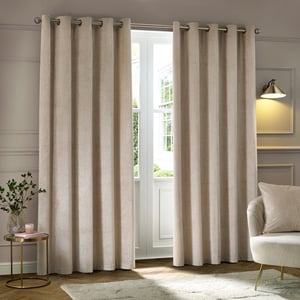 Paoletti Neptune Fully Lined Velvet Eyelet Curtain Pair, Champagne