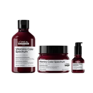 L'oréal Professionnel Vitamino Color Spectrum Shampoo 300ml, Rinse Off Hair Mask 250ml And Glass Shine Serum 50ml Pack