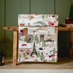 Furn Joy To All Printed Fleece Throw, Cream