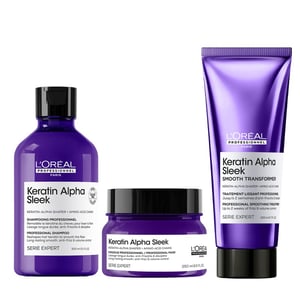 L'oréal Professionnel Pack Keratin Alpha Sleek Shampoo, Hair Mask & Smooth Transformer Bundle - Antifrizz, 300ml, 250ml, 200ml