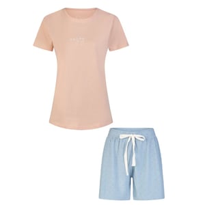By Louise Dames korte pyjama set shortama roze/blauw gestipt