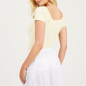 Women's Brave Soul Shirt Bodysuit With Gathered Detail in Lemonade