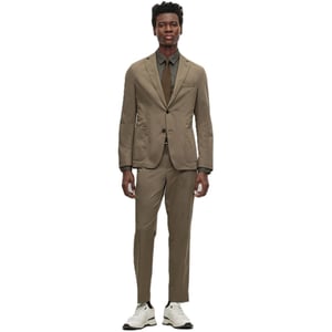 Men's Boss Solid Patterned Lapel Collared Full Suit in Green