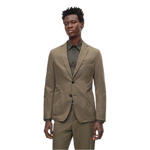 Men's Boss Solid Patterned Lapel Collared Full Suit in Green