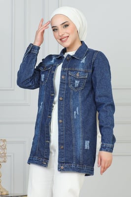 Denim Jasje With Laser Zak Detail Donkerblauw