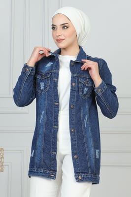 Denim Jasje With Laser Zak Detail Donkerblauw
