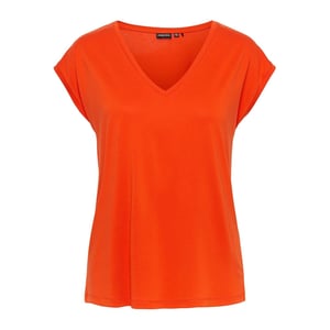 Women's Pieces Regular Fit V-Neck Knit T-Shirt in Tangerine Tango