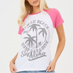Women's Brave Soul Lettering Graphic Crew Neck Short Sleeve Baseball T-Shirt in White/Coral