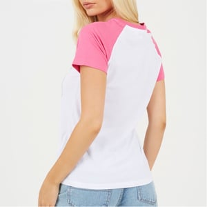 Women's Brave Soul Lettering Graphic Crew Neck Short Sleeve Baseball T-Shirt in White/Coral