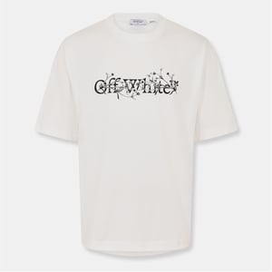 Men's Off White Flower Crew Neck Short Sleeve T-Shirt in White-Black