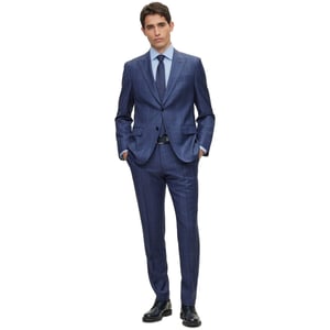 Men's Boss Plaid Patterned Slim Fit Full Suit in Blue