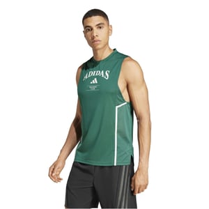 Men's adidas Printed Logo Crew Neck Sleeveless Muscle Tank in Cgreen/Cwhite