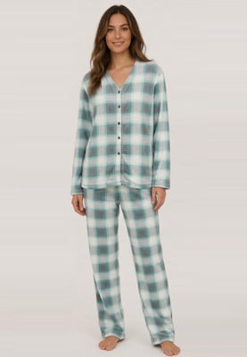 GAP Womens Pyjama Flannel Sleep Set in White Mint Check