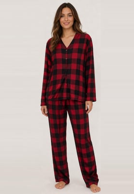 GAP Womens Pyjama Flannel Sleep Set in Red Black Check