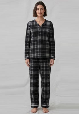 GAP Womens Pyjama Flannel Sleep Set in Black Check