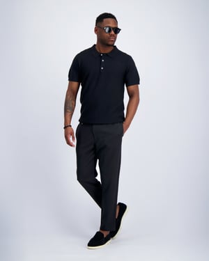 Black Bananas Ribbed Knit Polo,