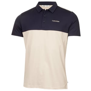 Men's Calvin Klein Golf Embroidered Lacoste Lettering Collared Polo Shirt in Oatm-Nvy