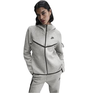 Women's Nike Tech Solid Patterned Hooded Neck Jacket in Grey/Black