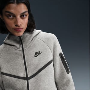 Women's Nike Tech Solid Patterned Hooded Neck Jacket in Grey/Black