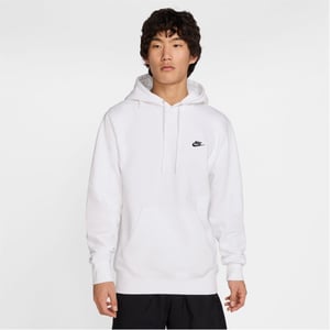 Men's Nike Club Fleece Pullover Hoodie in White/Black