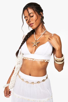 Shell Embellished Beach Crop Top