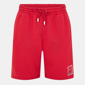 Men's Off White Solid Sweat Shorts with Clean Hem in Red/Beige