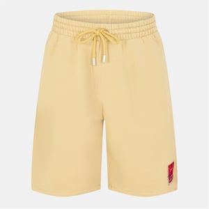 Men's Off White Solid Sweat Shorts with Clean Hem in Beige/Red