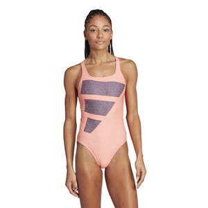 Women's adidas Big Bars Swimsuit in Coral/Navy/Whit