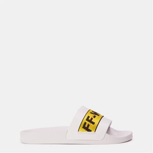 Men's Off White Logo Tape Lettering Slides in Grey/Yellow