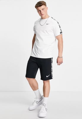 Nike Mens Tracksuit Tape T Shirt Tape Shorts Set in White/Black