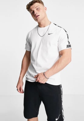 Nike Mens Tracksuit Tape T Shirt Tape Shorts Set in White/Black