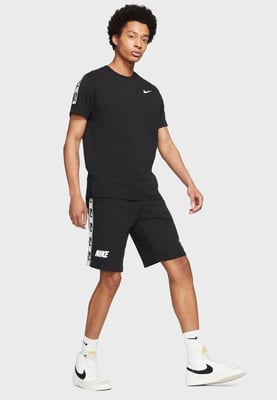 Nike Mens Tracksuit Tape T Shirt Tape Shorts Set in Black/Black