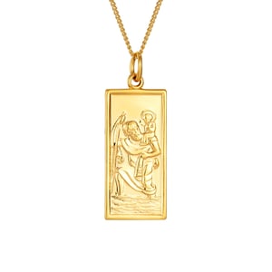 Rolled Gold Rectangular St Christopher Pendant Necklace