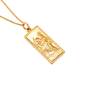 Rolled Gold Rectangular St Christopher Pendant Necklace