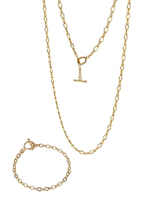 Rolled Gold Figure of Eight T-Bar 20" Necklace and 7.5" Bracelet Set