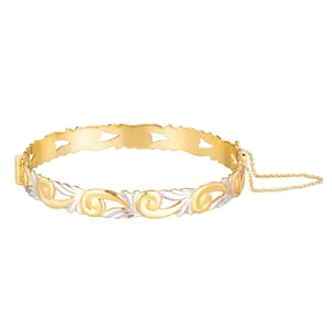 Rolled Gold Two-Tone Filigree Hinged Bangle