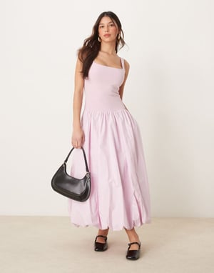 Abercrombie & Fitch drop waist bubble midi dress in pink
