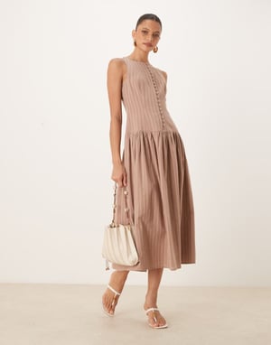 Nobody's Child Claudia drop waist midi dress in neutral stripe