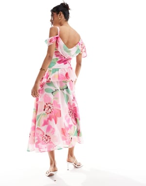 ASOS DESIGN flutter sleeve midi dress with front frill split in print