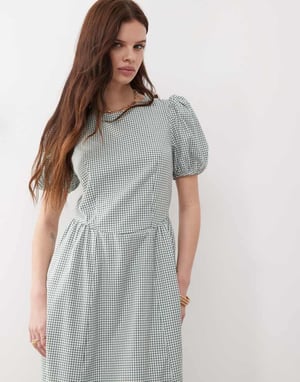 Reclaimed Vintage midi smock dress with bow tie back in check