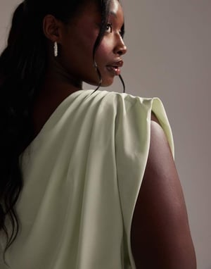 ASOS DESIGN Curve Bridesmaids crepe one shoulder draped maxi dress in light green