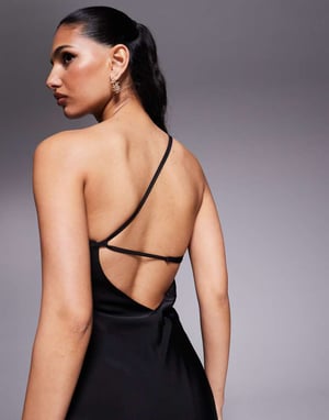 ASOS DESIGN one shoulder asymmetric satin & chiffon maxi dress in black