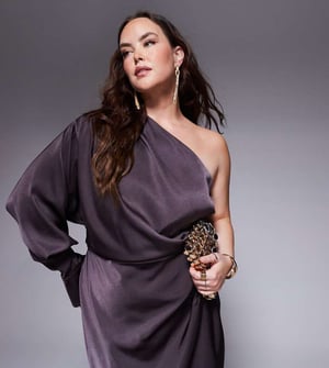 ASOS DESIGN one shoulder pleated maxi dress in chocolate